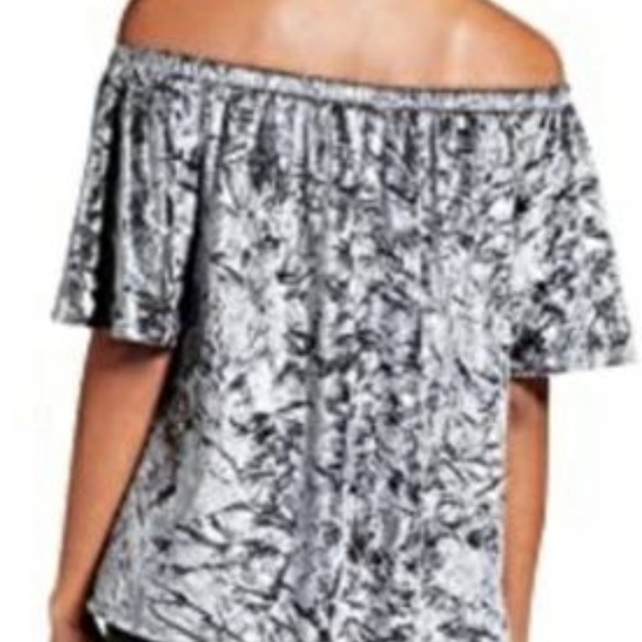 Knox Rose Grey Velvet Off Shoulder Top Size L - Picture 2 of 5